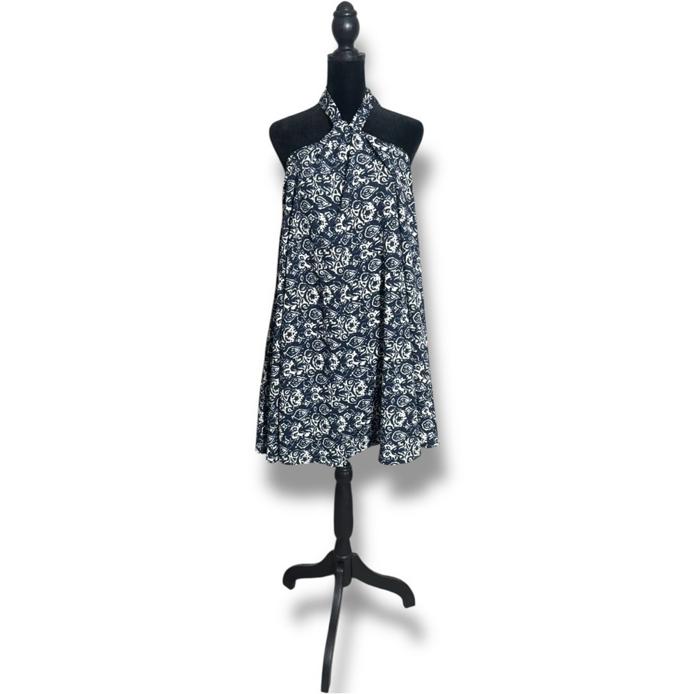 H&M Navy and White Print Asymmetrical Adjustable Tie Halter Sundress - Picture 2 of 16
